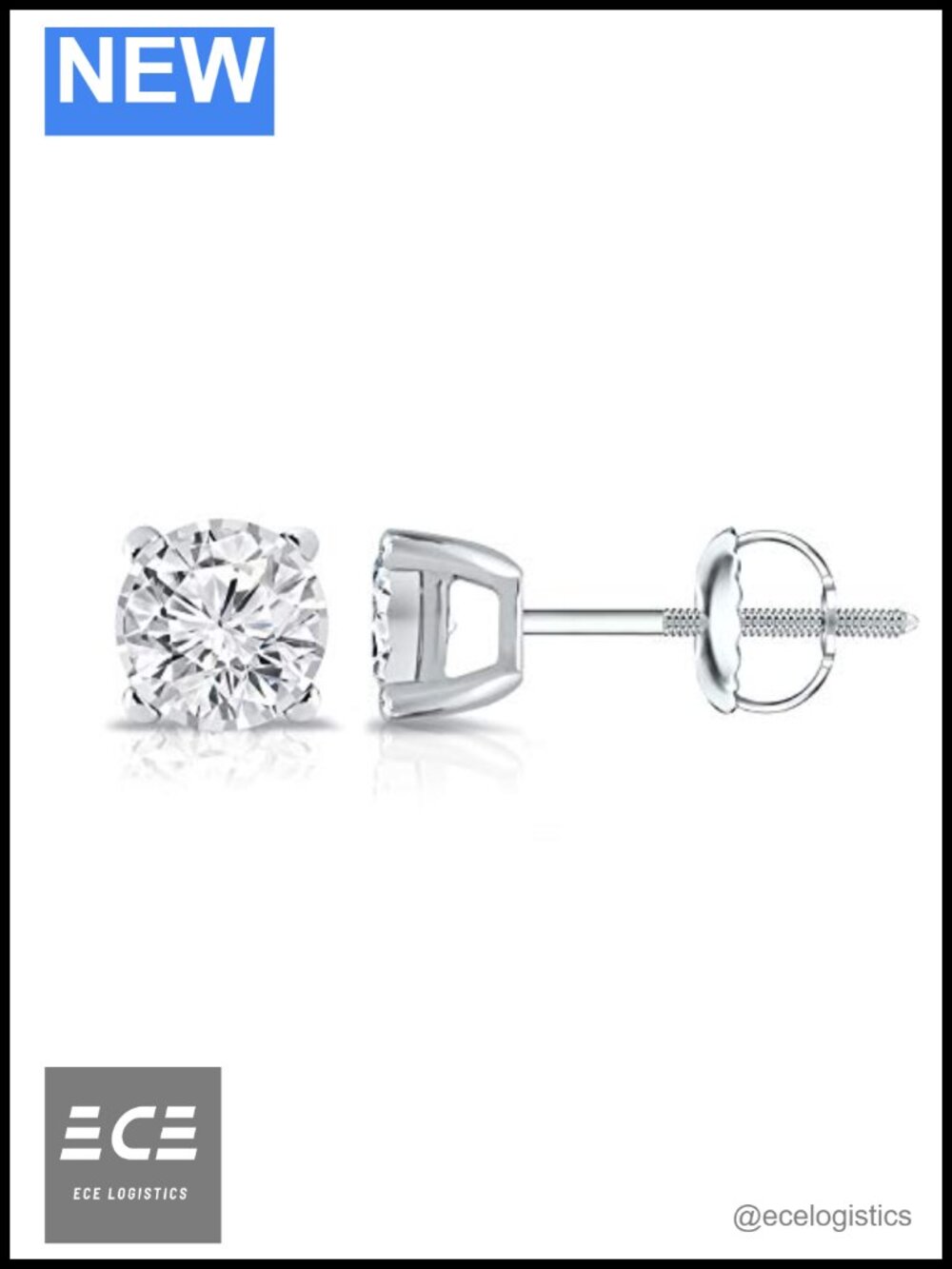 14K White Gold Round Diamond Stud Earrings 0.15cttw Screw Back